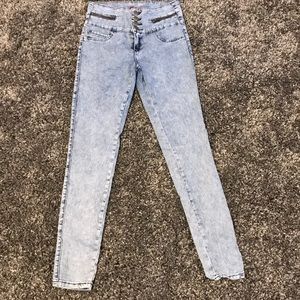 Acid wash jean leggings
